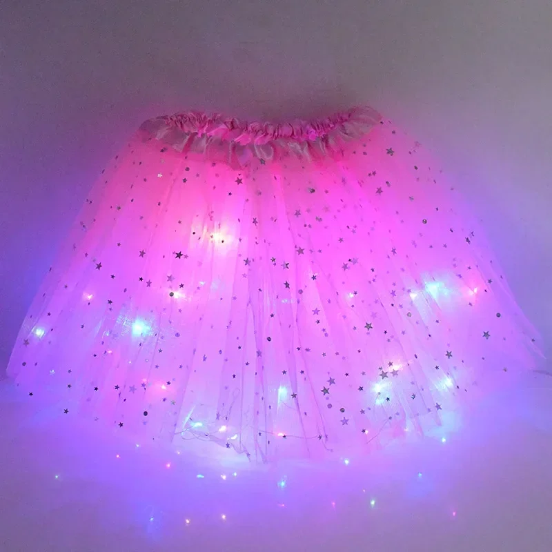 LED Glowing Light Up Girls Tulle Skirt Summer Neon LED Short Tutu Dance Ballet Dancewear for Adult Kids Birthday Gifts