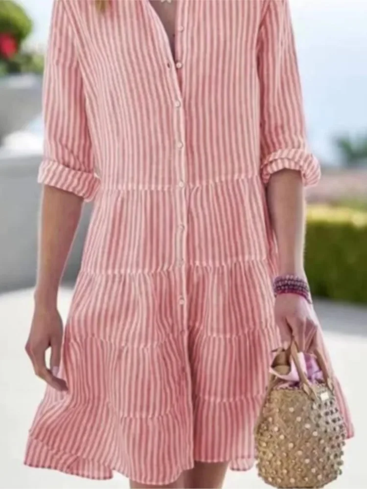 CPSYMYM Women Casual Striped Shirt Dress  Spring Autumn Long Sleeve Button Loose A Line Dresses Female Elegant Lady Vestidos