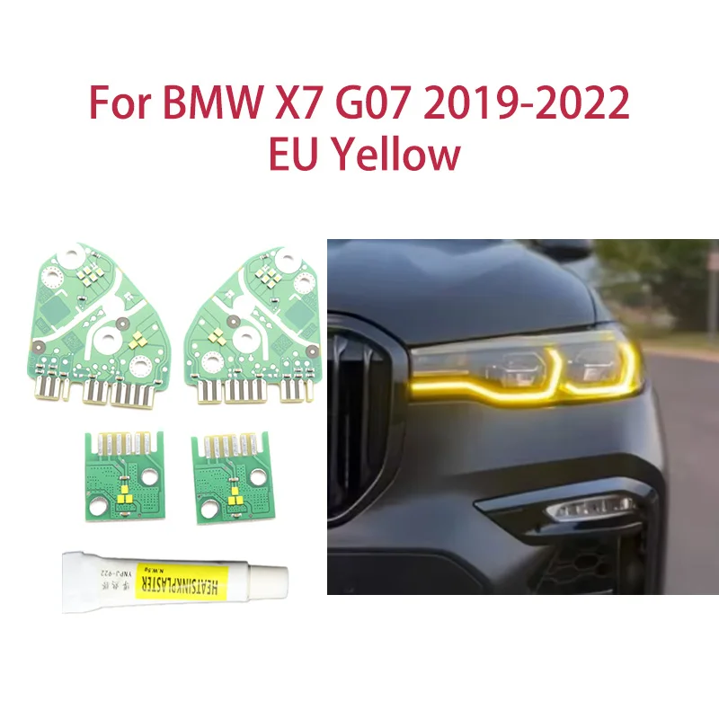 

1 пара для BMW X7 G07 2019-2022, версия ЕС, лимонно-желтые автомобильные грижовые фары, чип DRL, ангельские глазки, автомобильные фары, чип балласта