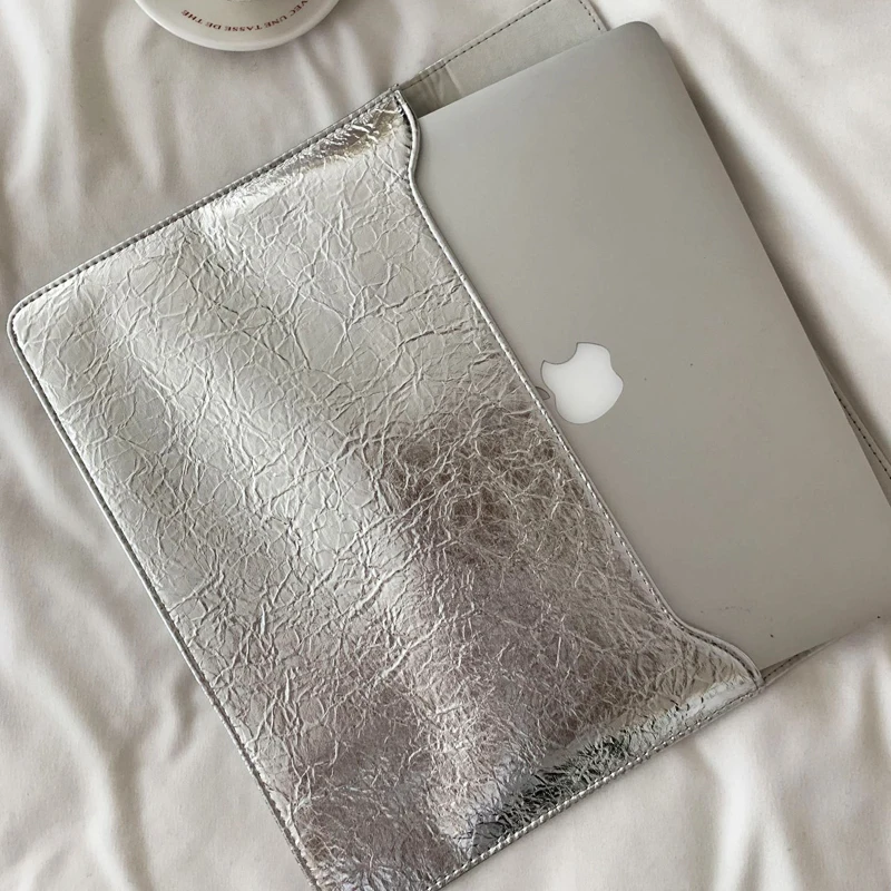 Laptop Sleeve Metal Silver Fashion INS-Style Notebook Protective Bag MacBook Sleeve Magnetic Sealing