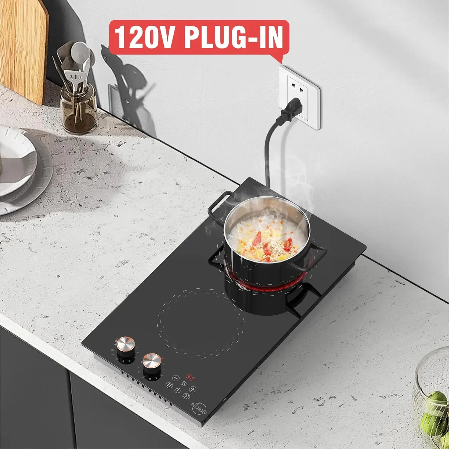 Cooktop, 120v Knob Stove Top, 12 Inch Built-in Radiant  Stove 110v, Ceramic Cooktop with Chil