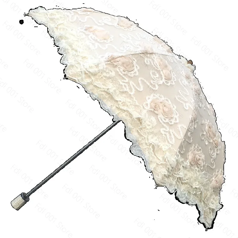 Two-fold Lace Three-dimensional Flower Vinyl Beige UV-proof Princess Umbrella Sun Umbrella Shade Umbrella