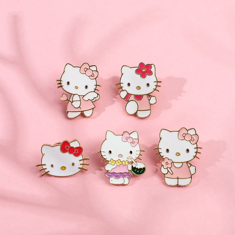 

Anime Kitty Cat Brooch Cartoon Character kT Cat Badge Kawaii Pink Kitty Cat Lapel Pins for Girl Bag Accessories Jacket Pins