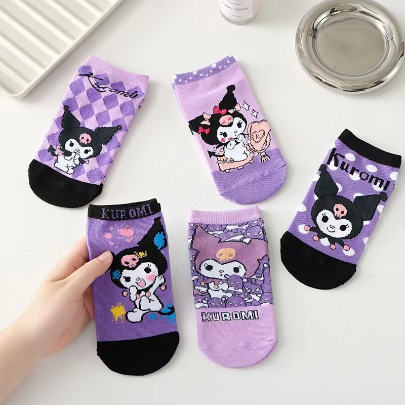 

5 Pairs Kawaii Sanrio Kuromi Socks Anime Socks Harajuku Ship Socks Cartoon Cute Female Printed Comfortable Cotton Socks Gifts