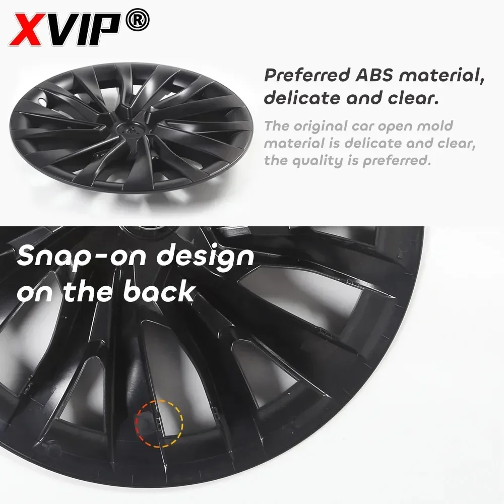 XVIP Hubcaps For Tesla Model 3 Highland 2024 18 Inch Full Edge Wrap Style Wheel Hub Cover Rim Protector Glossy Black Matte Black