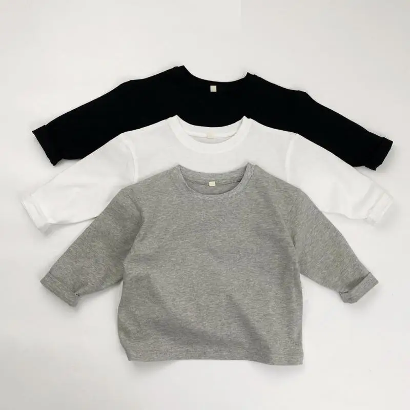 

2025 Autumn New Children Long Sleeve T Shirts Boys Girls Solid Simple Tee Kids Cotton Bottoming Shirts Toddler Casual Tops