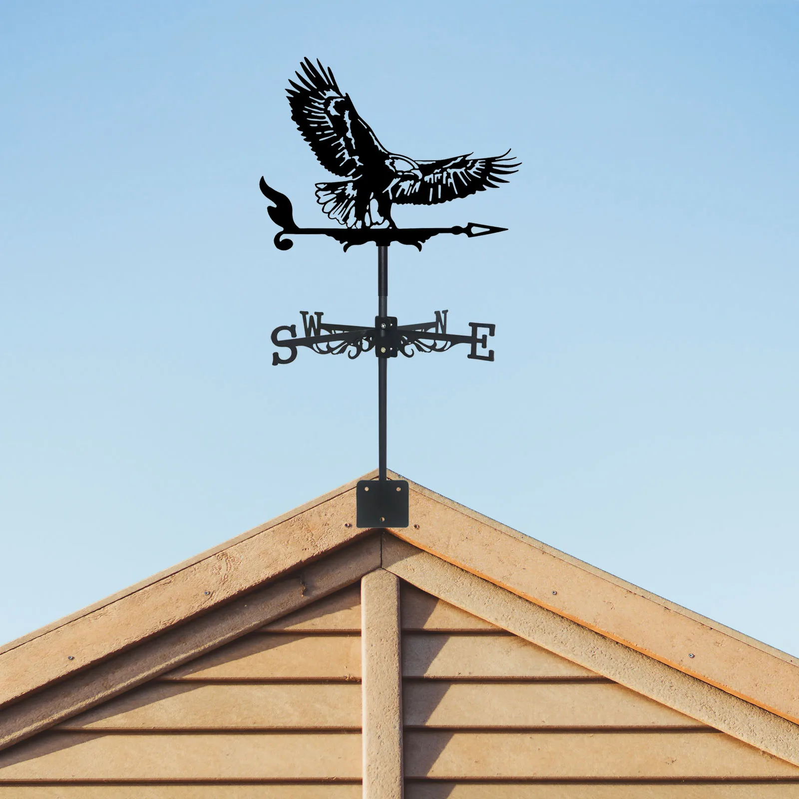 Eagle Wings Weathervane Silhouette Art Black Metal Aerial Raptor Wind Vanes Outdoors Decorations Garden for Roof Yard Building