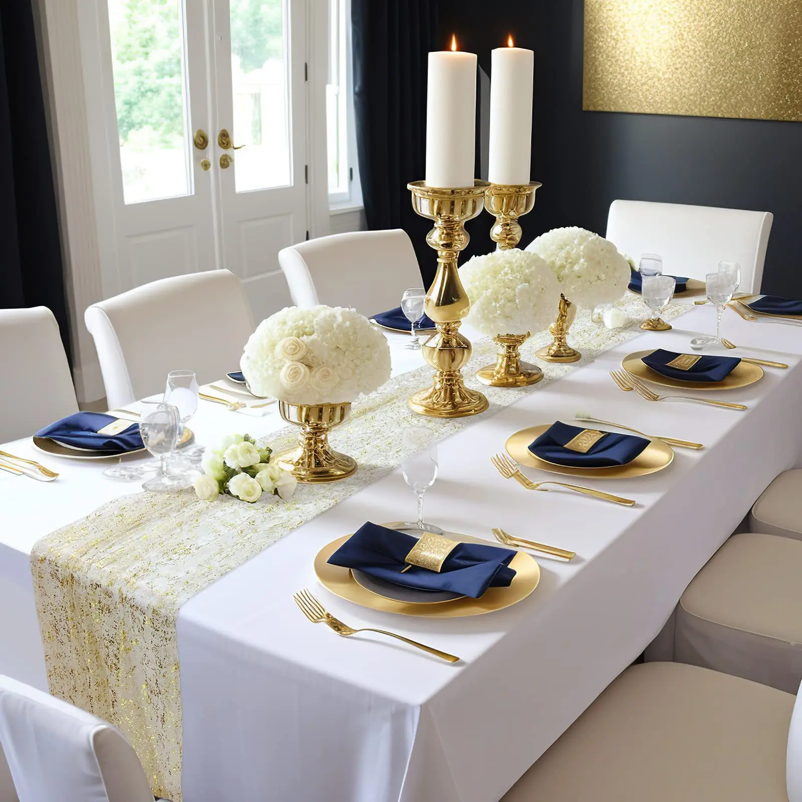 70x400CM Sparkle Metallic Gold Table Runner Sheer Golden Sequin Glitter Tablecloth For Wedding Bride Shower Home Decoration