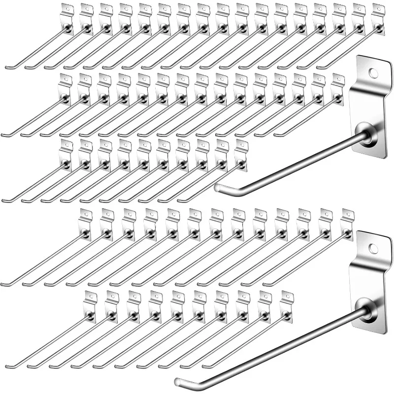 

100 Pack Slatwall Hooks, 6 and 8 Inch Accessories,Metal Slatwall Hooks and Hangers Thickness Silver