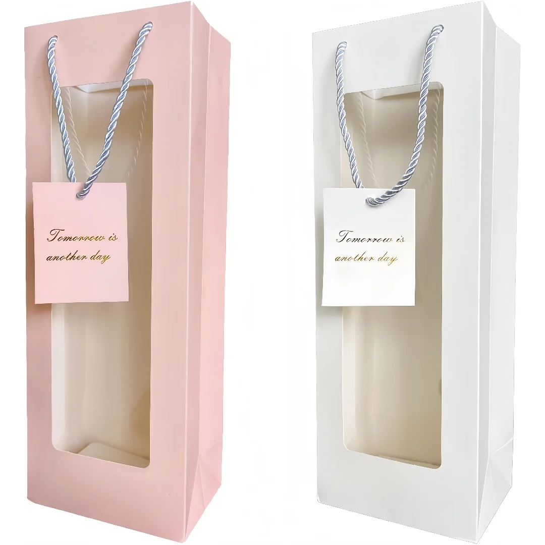 2/6/10 pièces sac cadeau de vin avec poignée cadeau fenêtre transparente sac de vin en papier saint valentin, mariage, noël, fête d'anniversaire