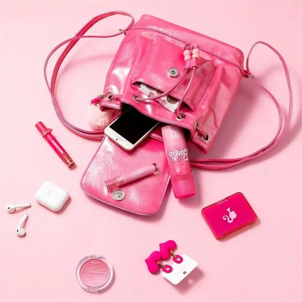 حقيبة كتف عصرية من سلسلة باربي دايليت شاين، تخزين محمول للمكياج، حقيبة ظهر من جلد البولي يوريثان، تخزين العناصر الصغيرة، هدية للنساء