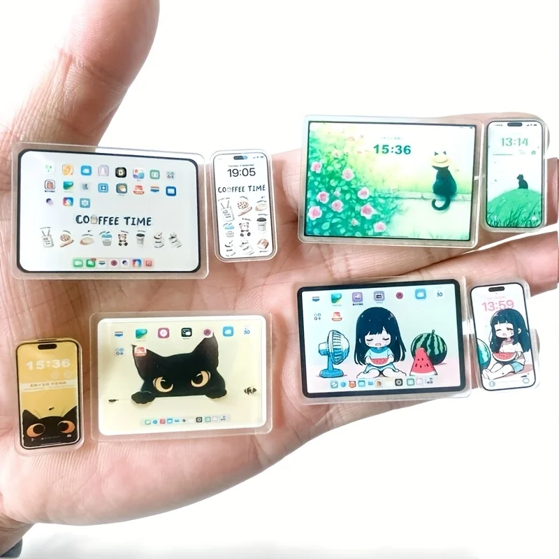 Ensemble de 2 mini-téléphones portables et tablettes simulés, pour la décoration de scènes de maison de poupée DIY