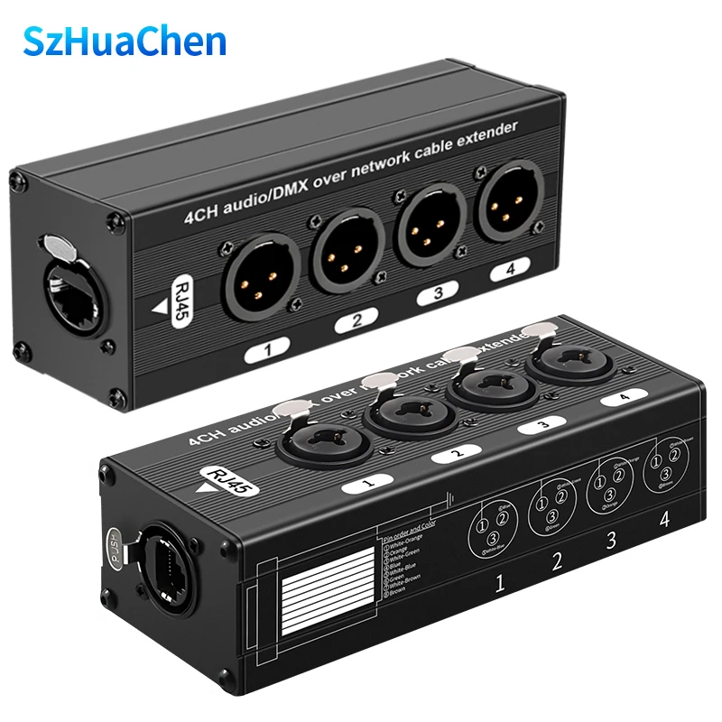 Zuverlässiger 4-Kanal-XLR-Audio-Extender über Cat5/Cat6, Langstreckenübertragung für Mikrofon, Bühnenlicht & Mischpult