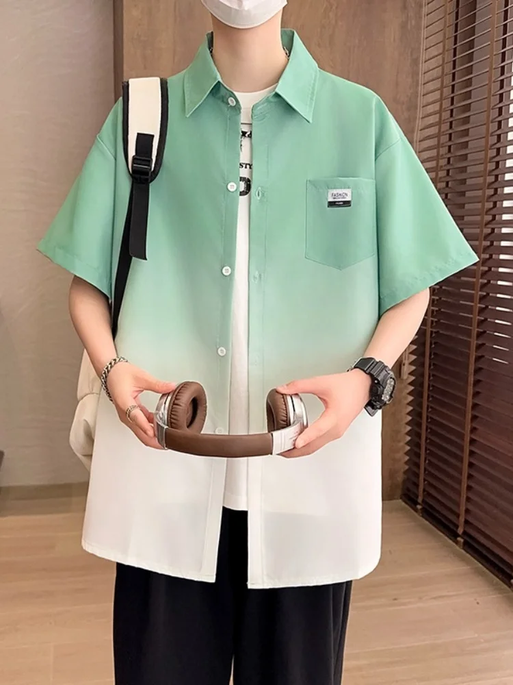 

Мужская летняя тонкая рубашка с коротким рукавом, повседневная, свободного кроя, модная, брендовая, на пуговицах, легкая, стандартной длины, на все сезоны