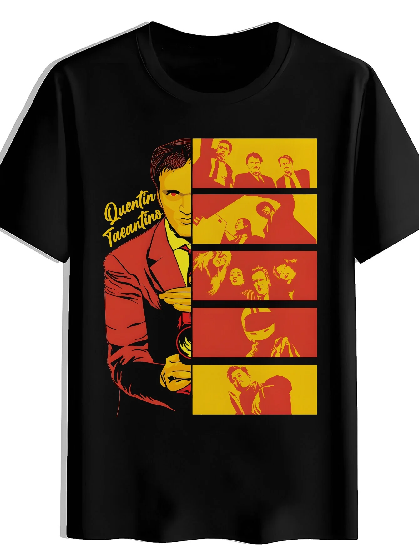 camiseta-masculina-preta-com-estampa-grafica-quintin-tarantino-casual-gola-redonda-manga-curta-essencial-para-o-verao-e-viagens
