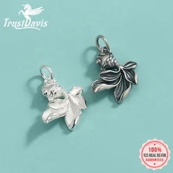 TrustDavis Real 925 Sterling Silver  Cute  Koi  Fish  Charm Pendant Handmade DIY Accessories Wholesale DZ1685