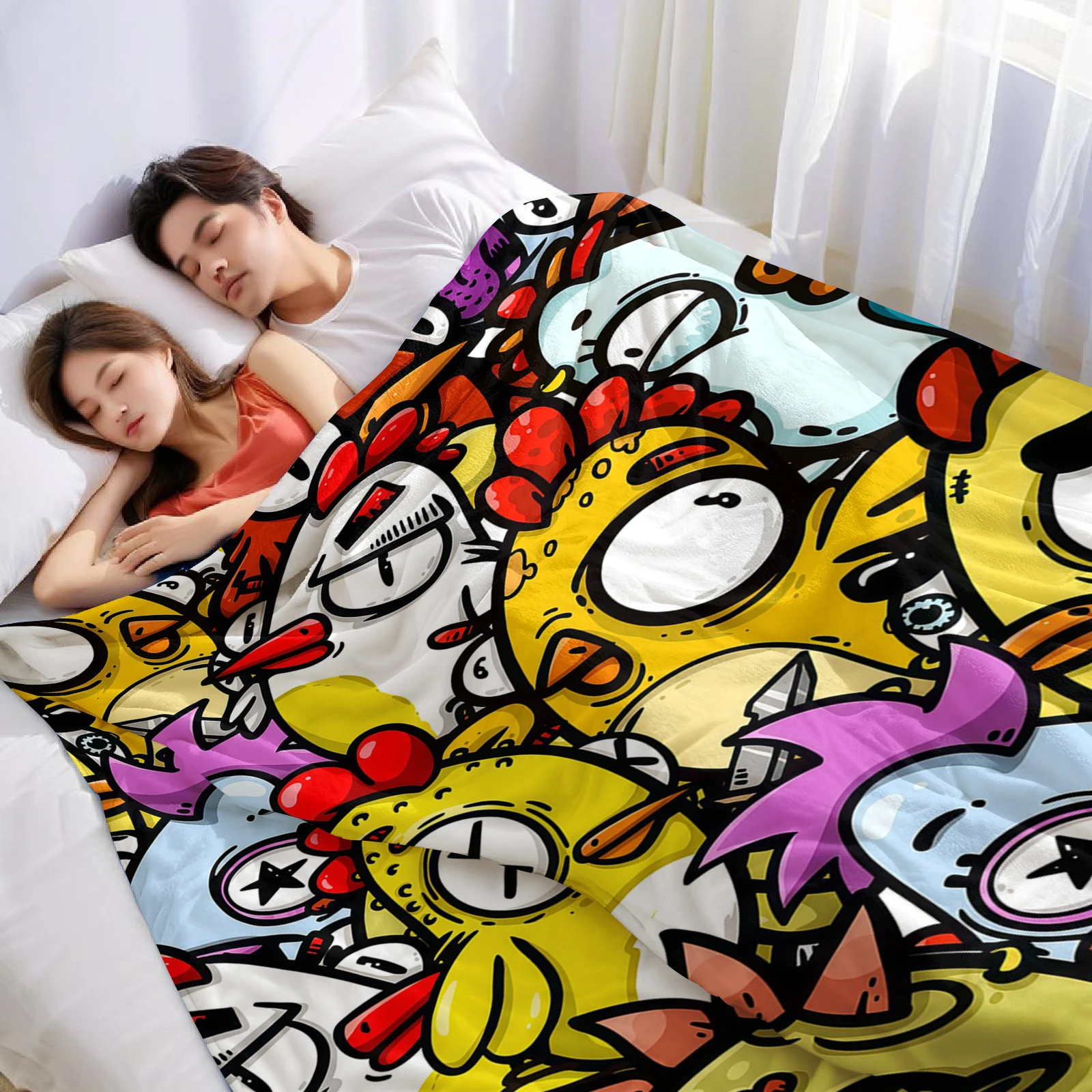 Graffiti Chicken Ultra Soft Sherpa Fleece Blanket Fluffy Warm Halloween Cozy Throw for Sofa Couch Bedroom Gift All season