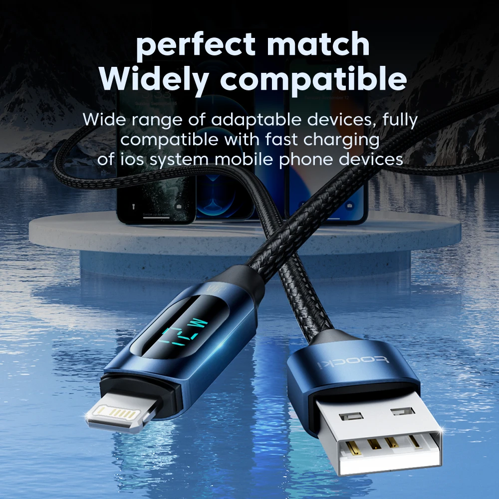 Toocki USB iPhone Data Cable LED Display Multi-color 2.4A Fast Charging Charger iP Cable for iPhone 14 13 12 Pro Max X XS iPad view 3