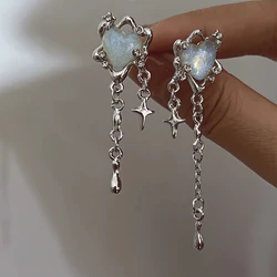 Opal Moonstone Heart-shaped Irregular Star Pendant Tassel Earrings Women Light Luxury Goth Jewelry y2k