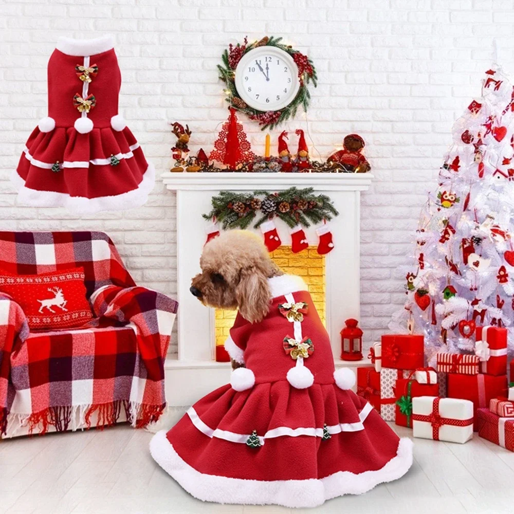 Christmas Dog Dresses Winter Warm Christmas Dog Clothes For Small Dogs Cat Pet Skirt Puppy Dog Princess Dress Pet Costume S-XXL