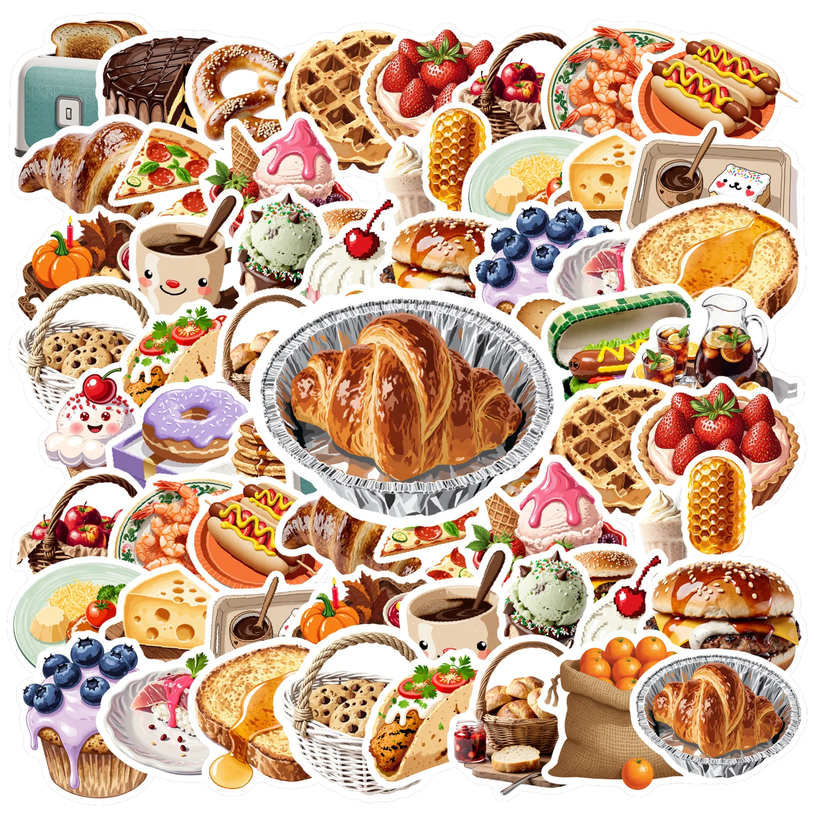 35pcs Vintage Sweets Stickers Playful Desserts Stationery Stickers Stickers For Suitcase Fridge Phone Luggage Laptop
