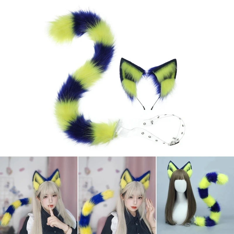 

Handmade Plush Foxes Cat Wolf Ears Headband Animal Cosplay Faux Furs Tail Adult Children Halloween Fancy Dress Party Costume