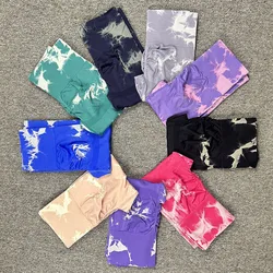 Leggings da Yoga Push Up senza cuciture Tie Dye Bleash per le donne pantaloni sportivi da palestra attillati per il controllo della pancia a vita alta