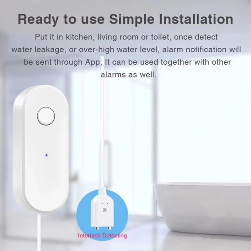 Sensor de água wi-fi, alarme, detector de vazamento de água, alerta de inundação, sistema de alarme de segurança, funciona