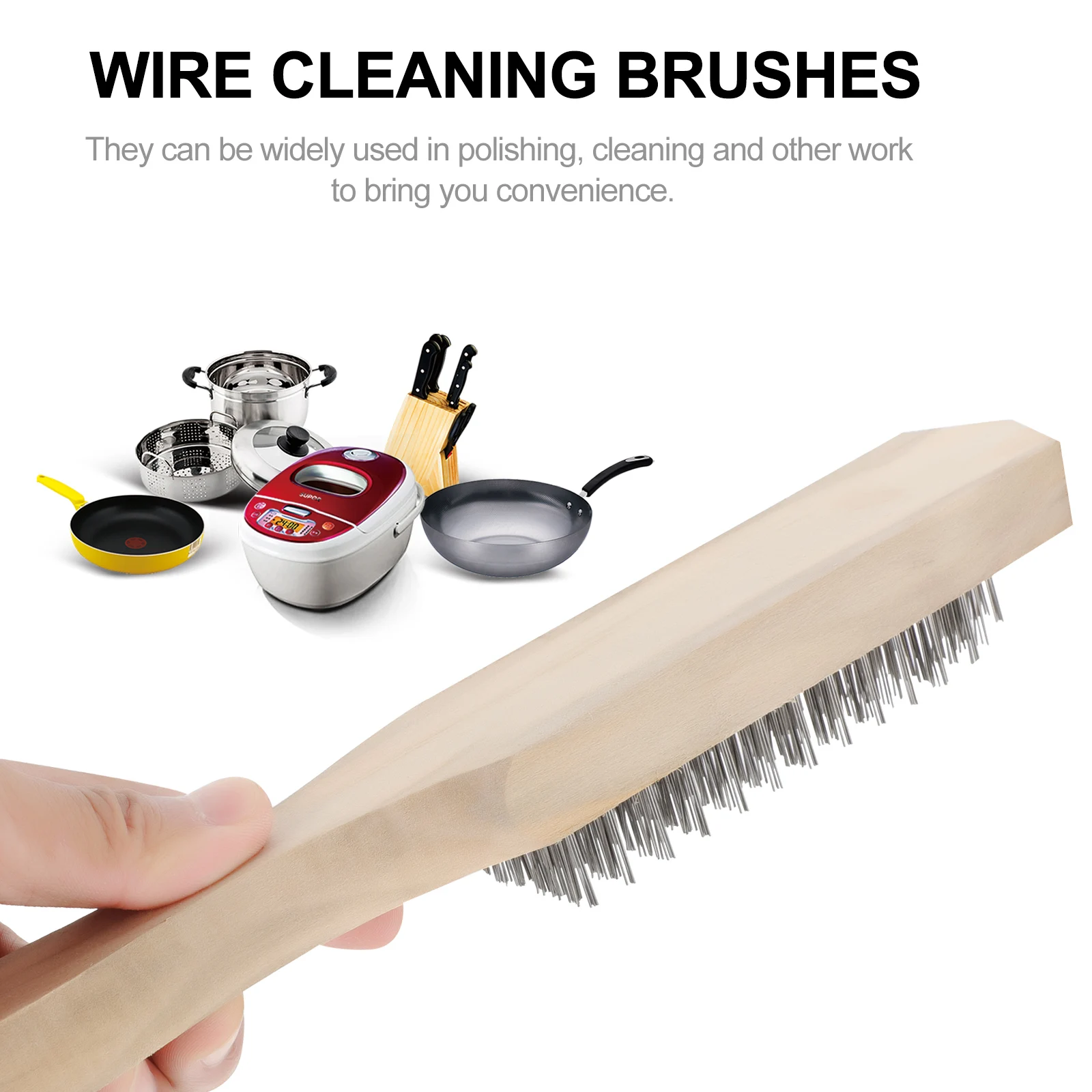 

5Pcs Wire Brushes Steel Wire Wooden Handle Rust Removal Tools Cleaning Brushes for Dust Debris Removal and Polishing