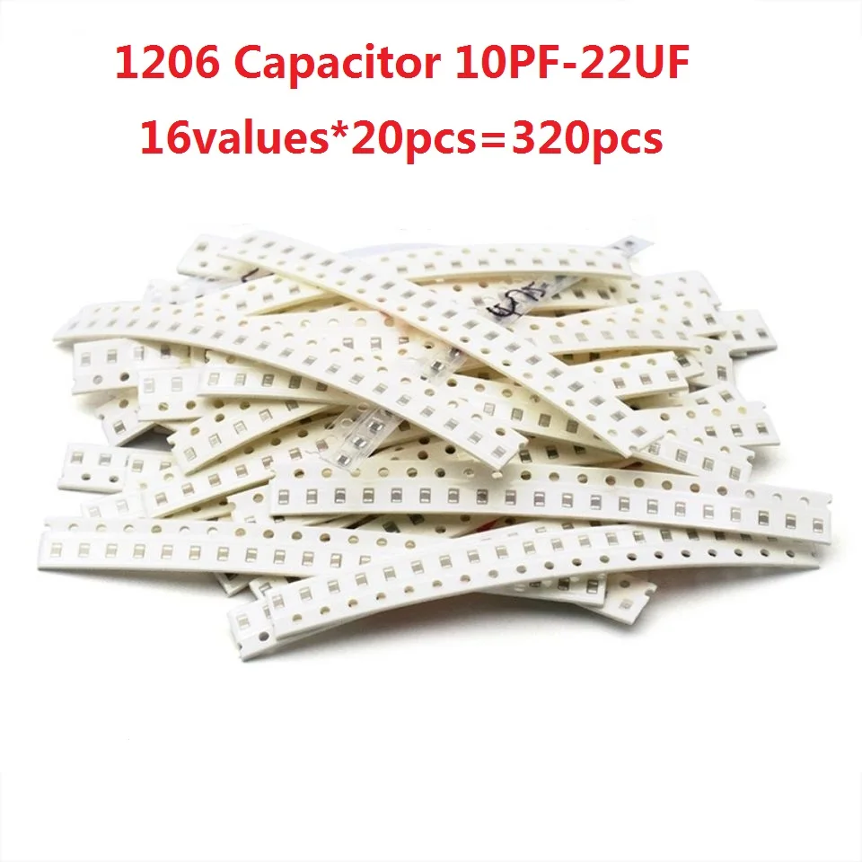 

1206 SMD Capacitor Assorted Kit ,16values*20pcs=320pcs 10PF-22UF Samples Kit