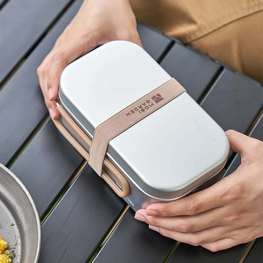 MOBI GARDEN Aluminum Dinner Box Outdoor Camping Picnic Lightweight Bento Box Foldable Handle Portable Tableware