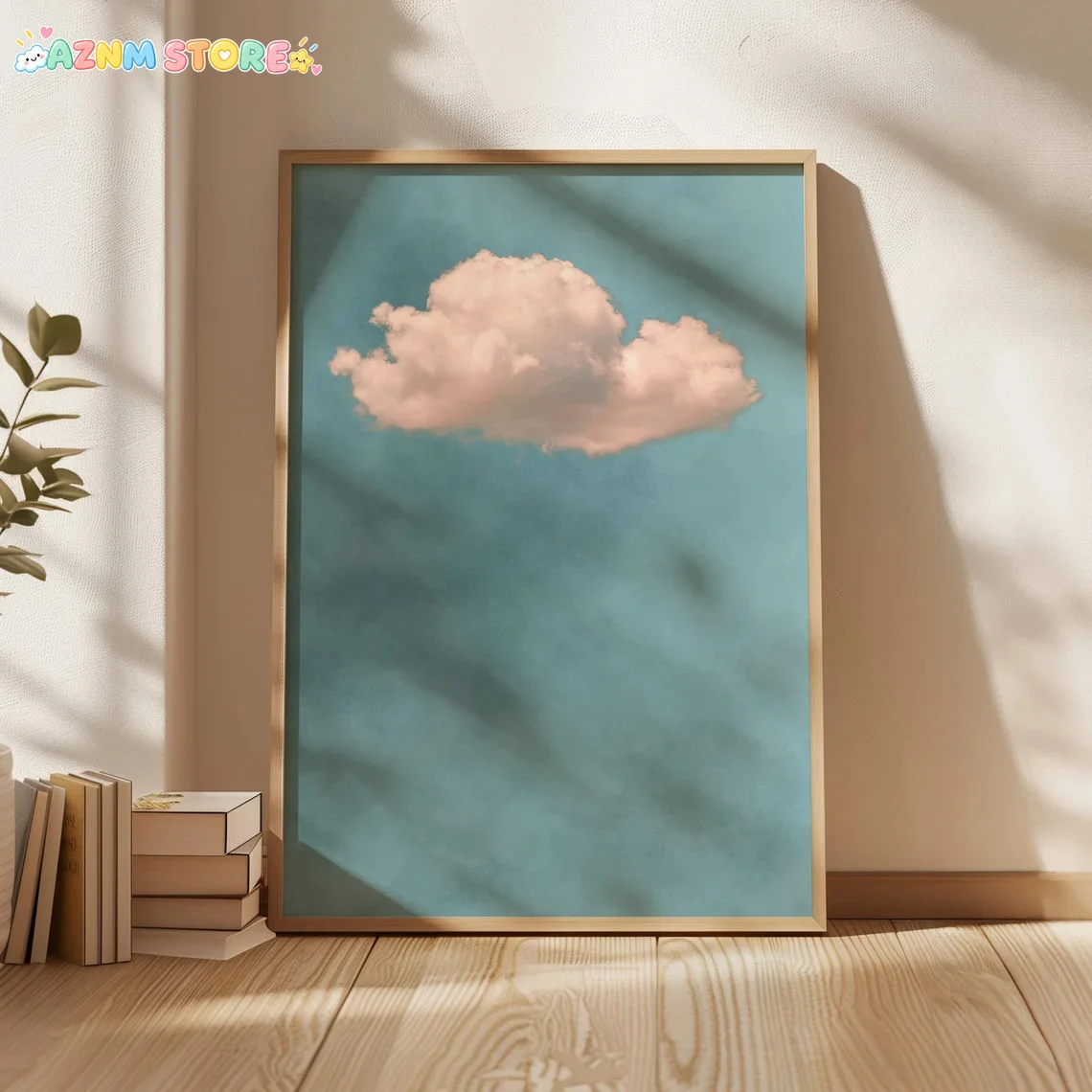 2027,  1pc, Wall Art, Vintage Poster, Sky Blue Cloud Art Print, Blush Pink Canvas Painting, Living Room Decor, Bedroom Aesthe