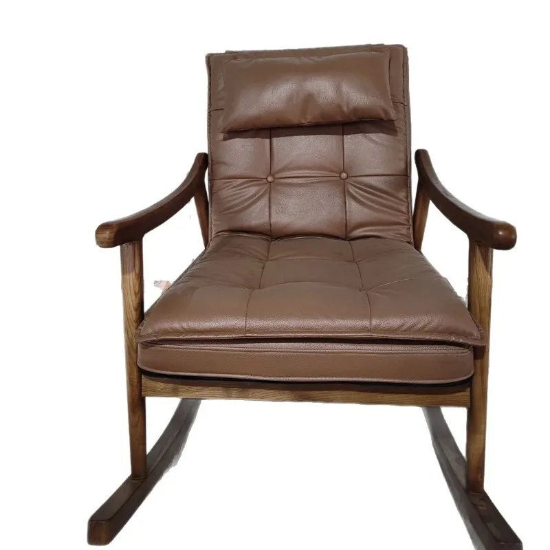 

Nordic solid wood adjustable rocking chair recliner living room balcony casual home ash wood walnut single rocking chair