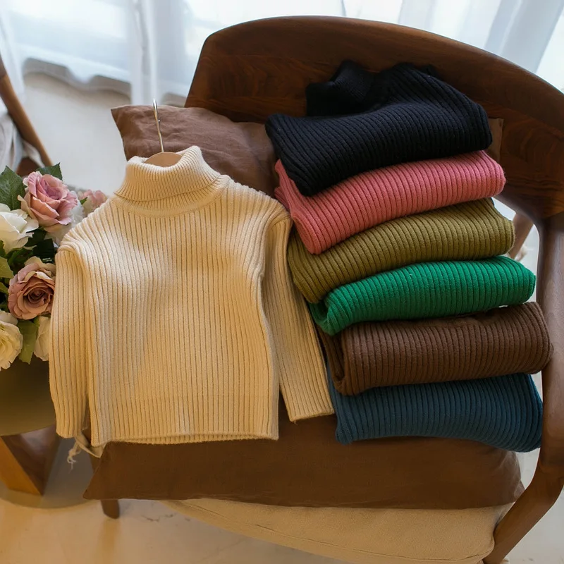 

Осень/зима, новая повседневная теплая базовая рубашка для мальчиков и девочек, полосатый пуловер с высоким воротом, свитер для многослойного использования