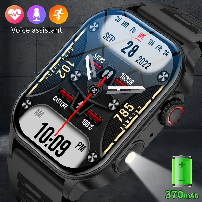 2024 New Smartwatch for Men Bluetooth Call. Custom Dial. Sporty. Fitness. LED Flashlight. AI Voice. Durable. Stylish. High-tech.