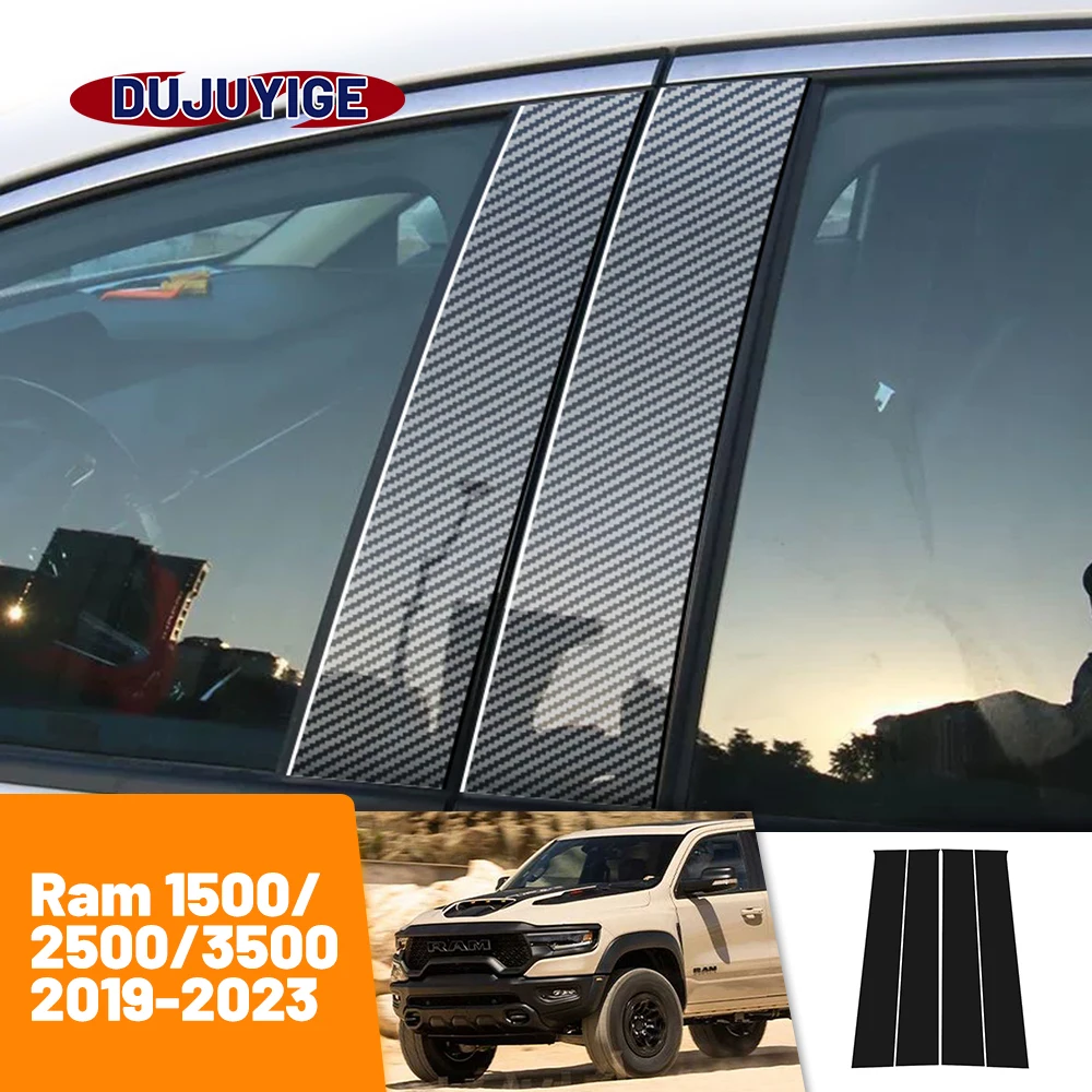 

For Dodge Ram 1500 2500 3500 2019-2023 2020 2021 2022 Carbon Fiber Window Door Column Deal B C Pillar Post Cover Trim Sticker