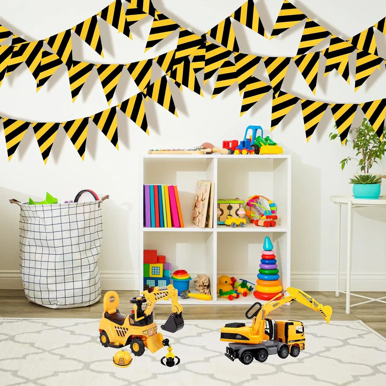 1Pack 10M Kids Constraction Team Party Yellow Black Hanging Flag Boy Engineering Vehicle Birthday Stripe Garland