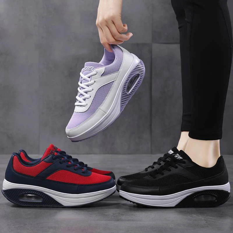 

Spring and Autumn New Women Shake Shoe Mother Air Thick Bottom Heighten Loafers Mesh Breathable Travel Casual Sports Shoes