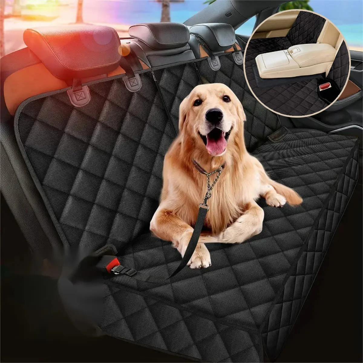 犬用車後部座席保護カバー防水汚れ防止ペットシートカバーブラックショルダーストラップハンモックペット旅行マットレス