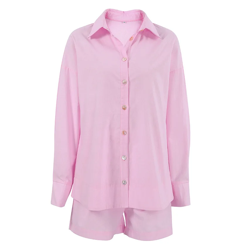 Feminino casual algodão 2 peças conjunto 2025 verão solto camisa shorts outfit commuter lazer simples