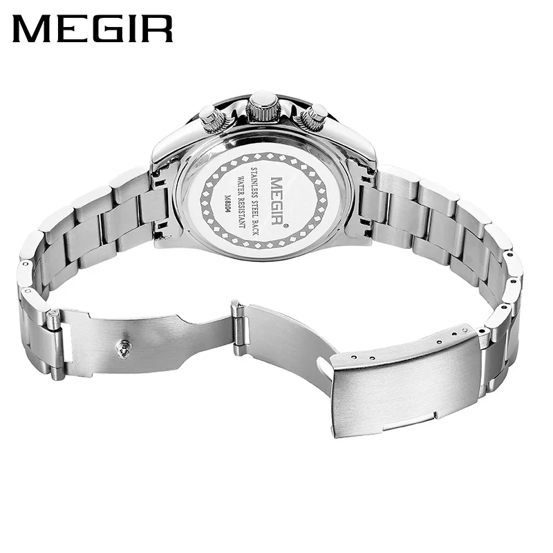 MEGIR 8104 Men's Quartz Watch Multifunctional Waterproof Chronograph Business Stainless Steel Calendar Casual Sports Watches