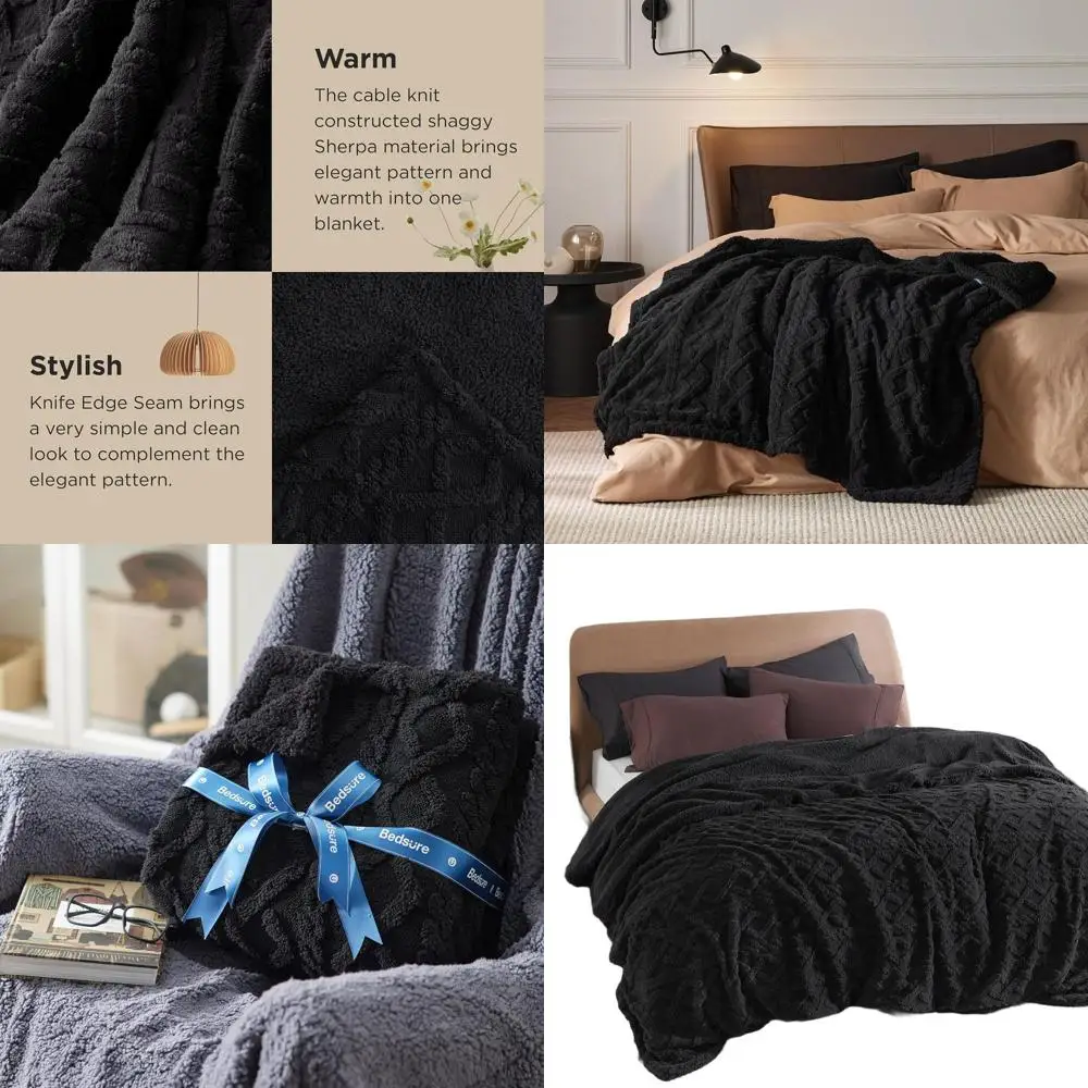 

Уютное флисовое одеяло, королевский размер, плюш и теплый, идеальный женский подарок, черный, 108x90