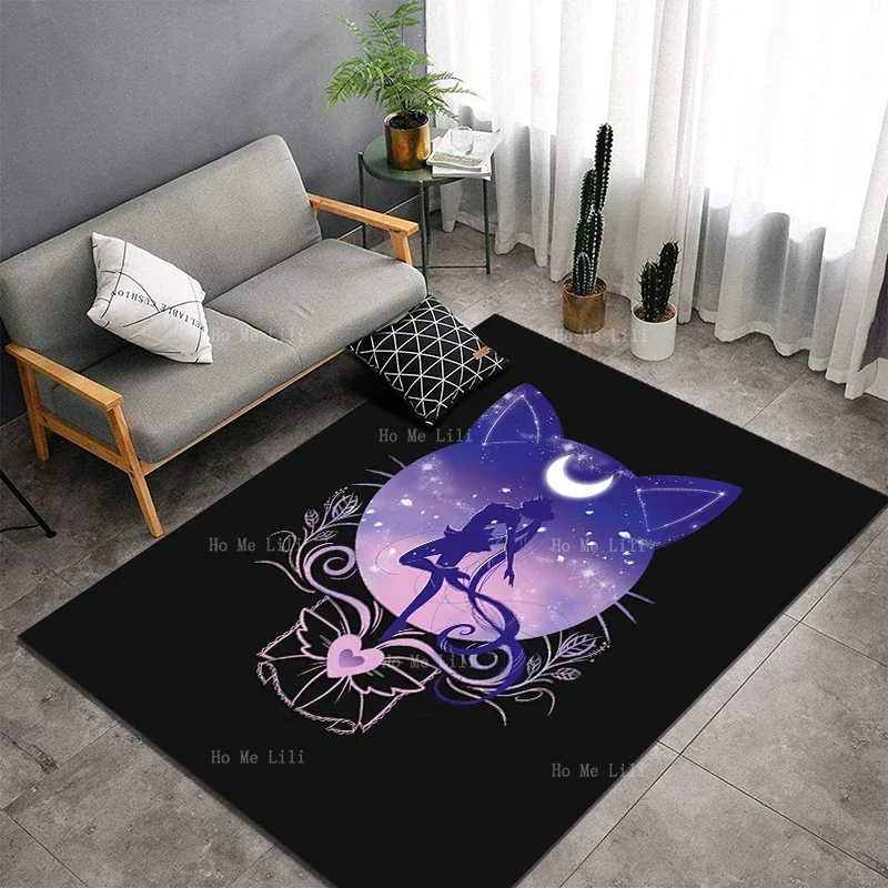 Cute Moon Luna Cat Face And Sailor Anime Kawaii Pastel Goth Cartoon Girls Flannel Floor Rugs By Ho Me Lili Microfiber Carpet