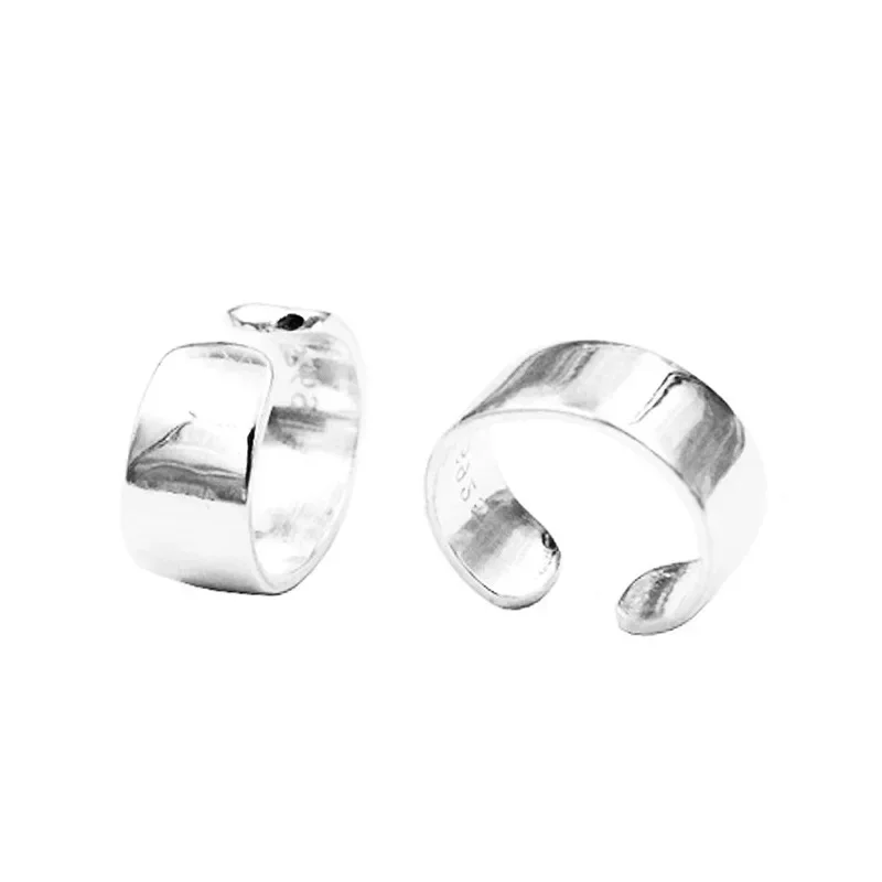 

925 Sterling Silver Clip Earings Without Piercing Simple Smooth Ear Cuff For Men And Women Hip Pop Punk Rock Fine Jewelry