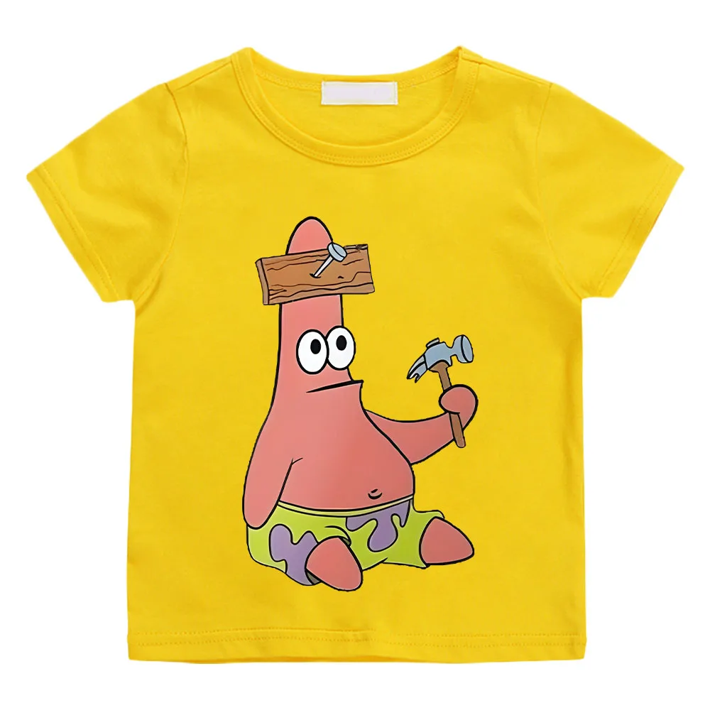 Camiseta con estampado de dibujos animados de Patricio Star para niños, camiseta informal de algodón, camiseta de manga corta con cuello redondo, camiseta para niños y niñas