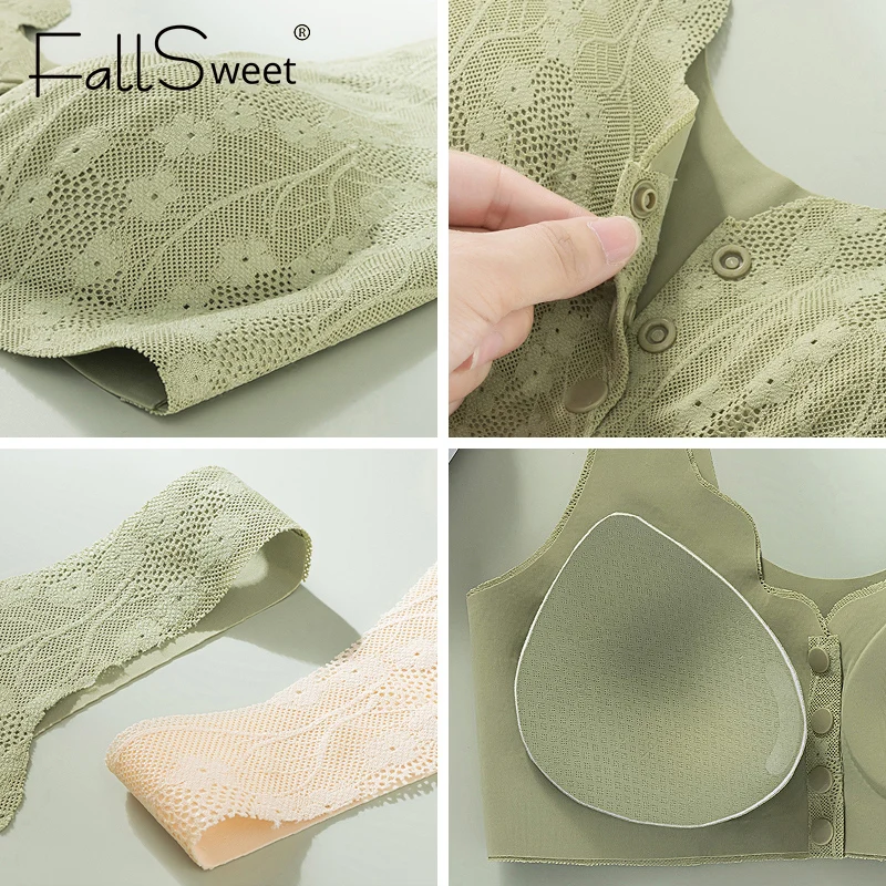 FallSweet Front Closure Bra for Woman Large Size Push Up Bra Wireless Brassiere Comfort Breathable Bralette Mother Underwear image 5
