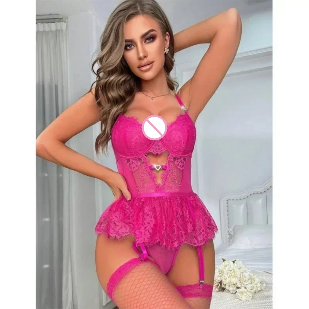 Lenceria Mujer Sexy Push Up Bras Sexy Outfits Bra Panties Set G-string Garter Belt Lenceria Set Lace Dress Women's Intimates image 5