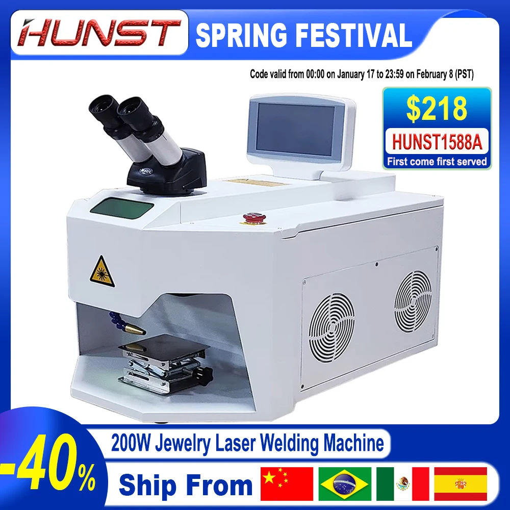 HUNST 200W Jewelry Laser Spot Welding Machine Laser Soldering With HD CCD Microscope for Gold Silver Chain Ring Pendant Denture