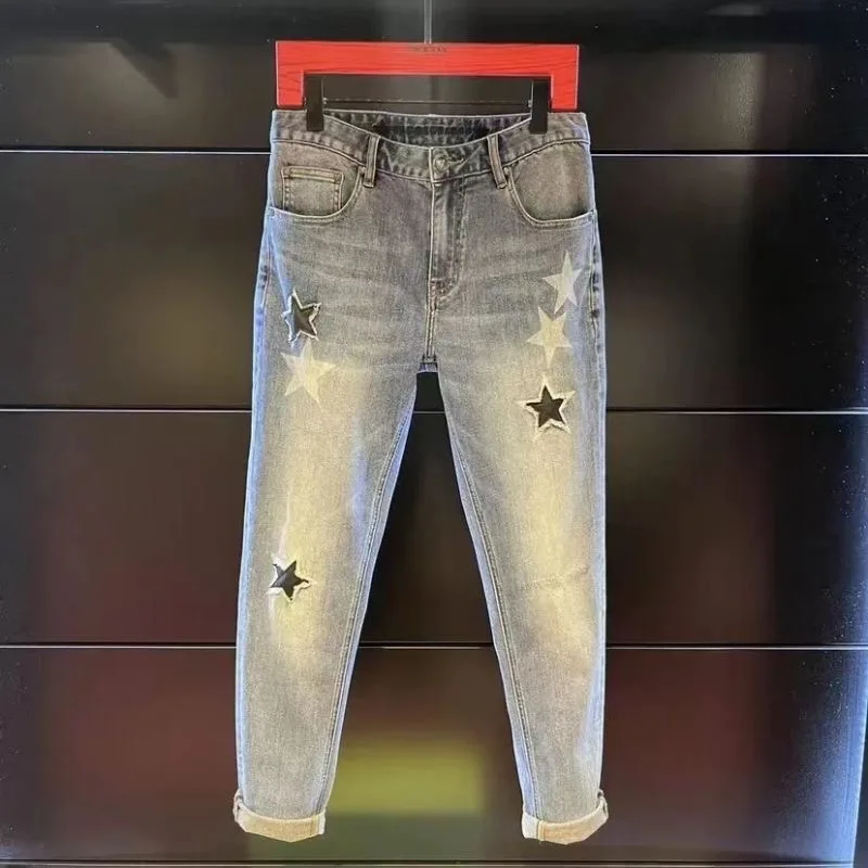 Jeans élastiques College bleus pour hommes, pantalons décontractés minces, confortables, grande taille, haute qualité, nouvelle tendance de la mode, printemps et automne 2023