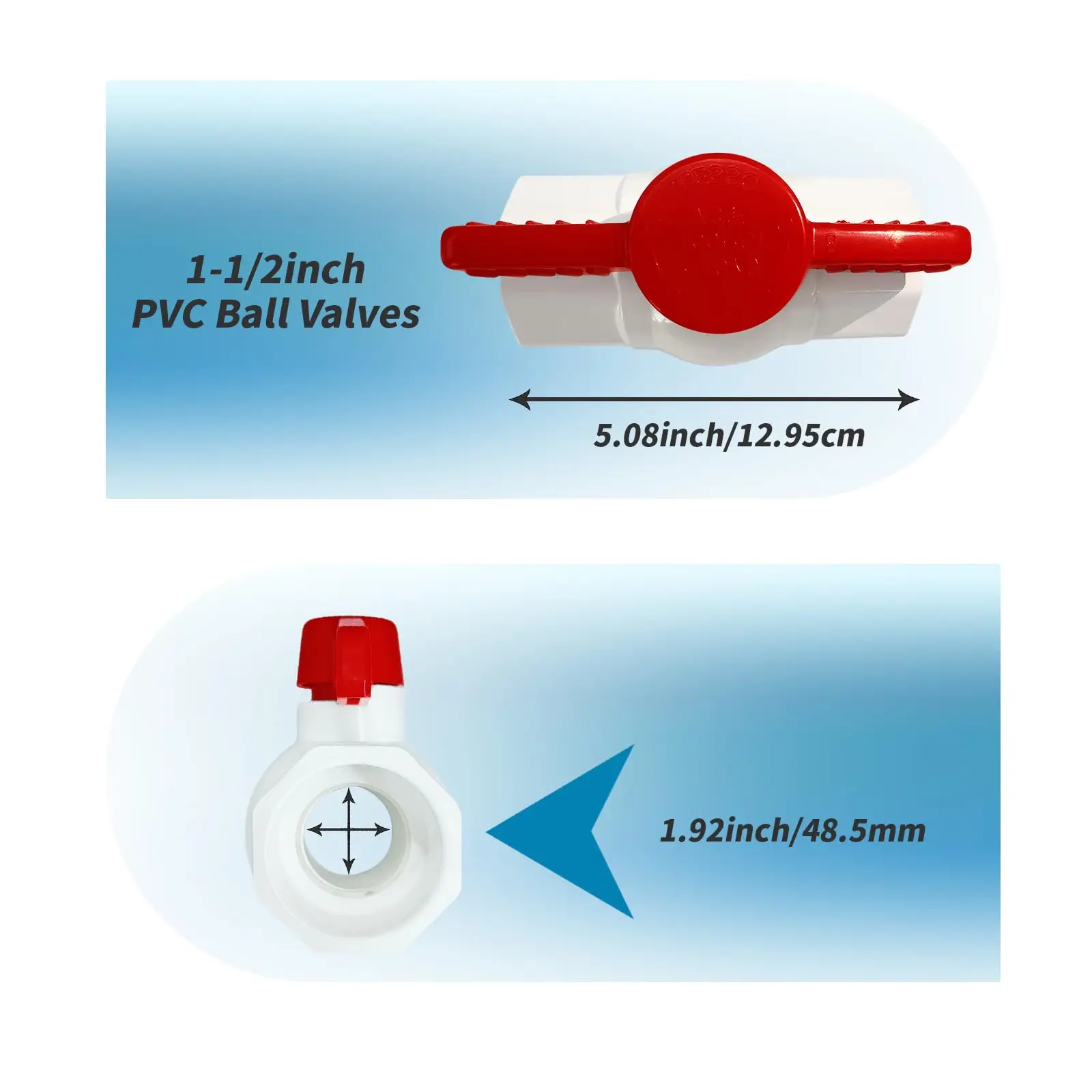 LESSO 1 قطعة 1.5 بوصة صمامات كروية PVC، صمامات إغلاق المياه لصمام الكرة، 1-1/2 بوصة صمامات كروية PVC زلة، تجهيزات أنابيب، تم تصنيفها في